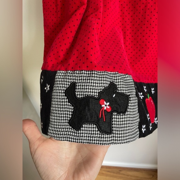 Rare Editions Scottie Dog Apple Jumper Dress in Red & Black Corduroy Size 5T - Picture 3 of 8
